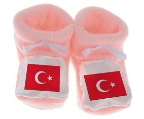 Chausson bébé Drapeau Turquie de couleur Rose
