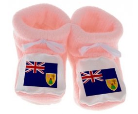 Chausson bébé Drapeau Îles Turques-et-Caïques de couleur Rose