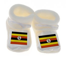 Chausson bébé Drapeau Ouganda de couleur Blanc