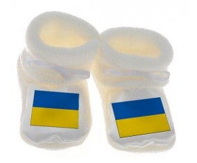 Chausson bébé Drapeau Ukraine de couleur Blanc