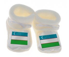 Chausson bébé Drapeau Ouzbékistan de couleur Blanc