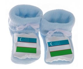 Chausson bébé Drapeau Ouzbékistan de couleur Bleu