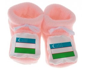 Chausson bébé Drapeau Ouzbékistan de couleur Rose