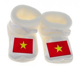 Chausson bébé Drapeau Vietnam de couleur Blanc