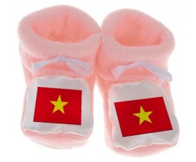Chausson bébé Drapeau Vietnam de couleur Rose