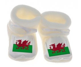 Chausson bébé Drapeau Pays de Galles de couleur Blanc