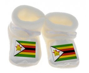 Chausson bébé Drapeau Zimbabwe de couleur Blanc
