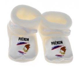 Chausson bébé Drapeau effet pinceau Samoa américaines avec prénom de couleur Blanc