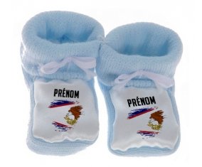 Chausson bébé Drapeau effet pinceau Samoa américaines avec prénom de couleur Bleu