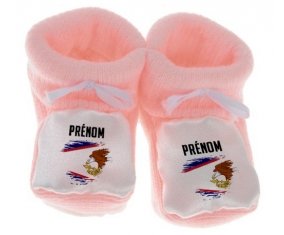 Chausson bébé Drapeau effet pinceau Samoa américaines avec prénom de couleur Rose