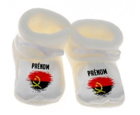 Chausson bébé Drapeau effet pinceau Angola avec prénom de couleur Blanc