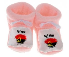 Chausson bébé Drapeau effet pinceau Angola avec prénom de couleur Rose