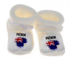 Chausson bébé Drapeau effet pinceau Anguilla avec prénom de couleur Blanc