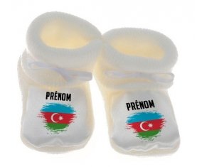 Chausson bébé Drapeau effet pinceau Azerbaïdjan avec prénom de couleur Blanc