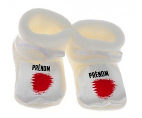 Chausson bébé Drapeau effet pinceau Bahreïn avec prénom de couleur Blanc