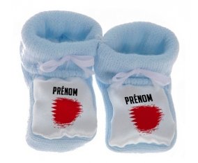 Chausson bébé Drapeau effet pinceau Bahreïn avec prénom de couleur Bleu