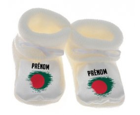 Chausson bébé Drapeau effet pinceau Bangladesh avec prénom de couleur Blanc