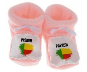 Chausson bébé Drapeau effet pinceau Bénin avec prénom de couleur Rose