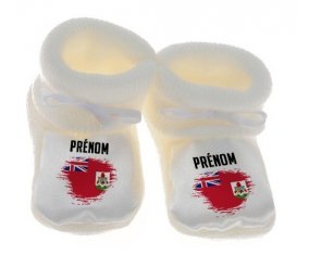 Chausson bébé Drapeau effet pinceau Bermudes avec prénom de couleur Blanc