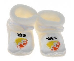 Chausson bébé Drapeau effet pinceau Bhoutan avec prénom de couleur Blanc