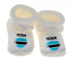 Chausson bébé Drapeau effet pinceau Bostwana avec prénom de couleur Blanc