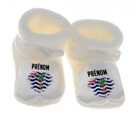 Chausson bébé Drapeau effet pinceau Territoire britannique de l'océan Indien avec prénom de couleur Blanc