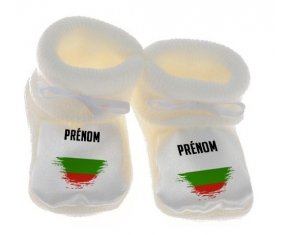 Chausson bébé Drapeau effet pinceau Bulgarie avec prénom de couleur Blanc