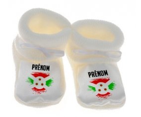 Chausson bébé Drapeau effet pinceau Burundi avec prénom de couleur Blanc