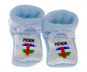 Chausson bébé Drapeau effet pinceau République centrafricaine avec prénom de couleur Bleu