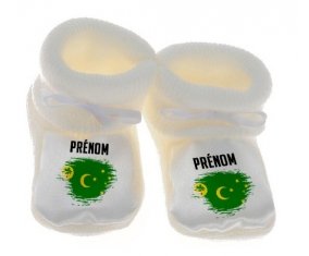 Chausson bébé Drapeau effet pinceau Îles Cocos avec prénom de couleur Blanc