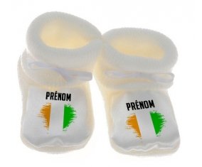 Chausson bébé Drapeau effet pinceau Côte d'Ivoire avec prénom de couleur Blanc