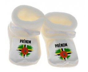 Chausson bébé Drapeau effet pinceau Dominique avec prénom de couleur Blanc