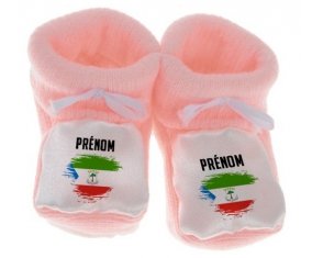 Chausson bébé Drapeau effet pinceau Guinée Équatoriale avec prénom de couleur Rose