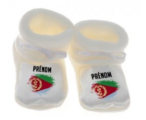 Chausson bébé Drapeau effet pinceau Érythrée avec prénom de couleur Blanc