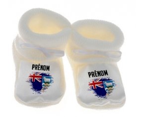 Chausson bébé Drapeau effet pinceau les îles Falkland avec prénom de couleur Blanc
