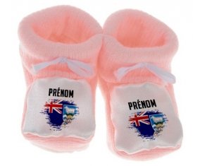 Chausson bébé Drapeau effet pinceau les îles Falkland avec prénom de couleur Rose