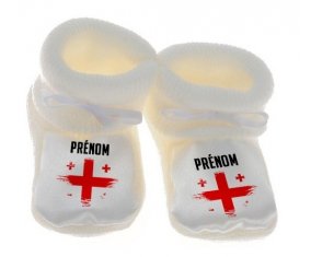 Chausson bébé Drapeau effet pinceau Géorgie avec prénom de couleur Blanc