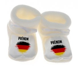 Chausson bébé Drapeau effet pinceau Allemagne avec prénom de couleur Blanc