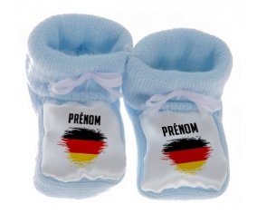 Chausson bébé Drapeau effet pinceau Allemagne avec prénom de couleur Bleu