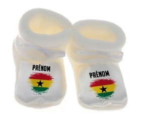 Chausson bébé Drapeau effet pinceau Ghana avec prénom de couleur Blanc