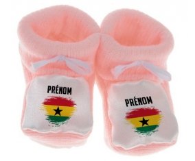 Chausson bébé Drapeau effet pinceau Ghana avec prénom de couleur Rose