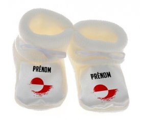 Chausson bébé Drapeau effet pinceau Groenland avec prénom de couleur Blanc