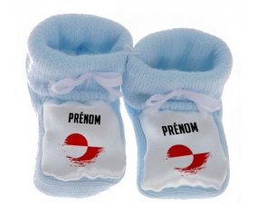 Chausson bébé Drapeau effet pinceau Groenland avec prénom de couleur Bleu