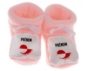 Chausson bébé Drapeau effet pinceau Groenland avec prénom de couleur Rose