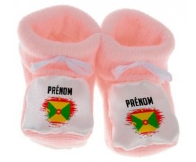 Chausson bébé Drapeau effet pinceau Grenade avec prénom de couleur Rose