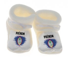 Chausson bébé Drapeau effet pinceau Guam avec prénom de couleur Blanc