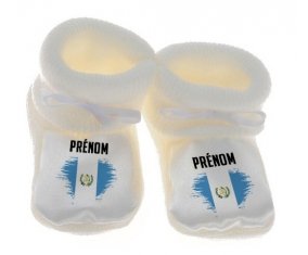 Chausson bébé Drapeau effet pinceau Guatemala avec prénom de couleur Blanc