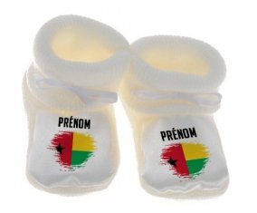 Chausson bébé Drapeau effet pinceau Guinée avec prénom de couleur Blanc