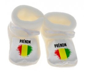 Chausson bébé Drapeau effet pinceau Guinée Bissau avec prénom de couleur Blanc