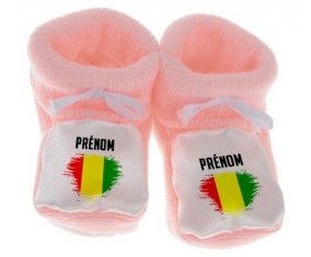 Chausson bébé Drapeau effet pinceau Guinée Bissau avec prénom de couleur Rose